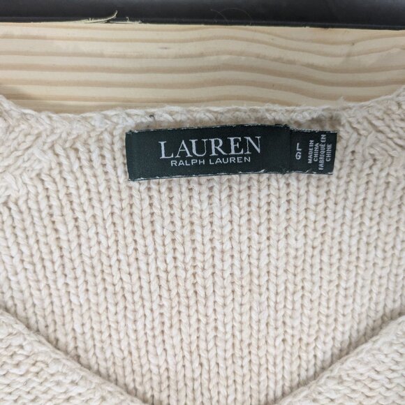 Lauren Ralph Lauren V-Neck Sweater Cream Size Large - Picture 3 of 8